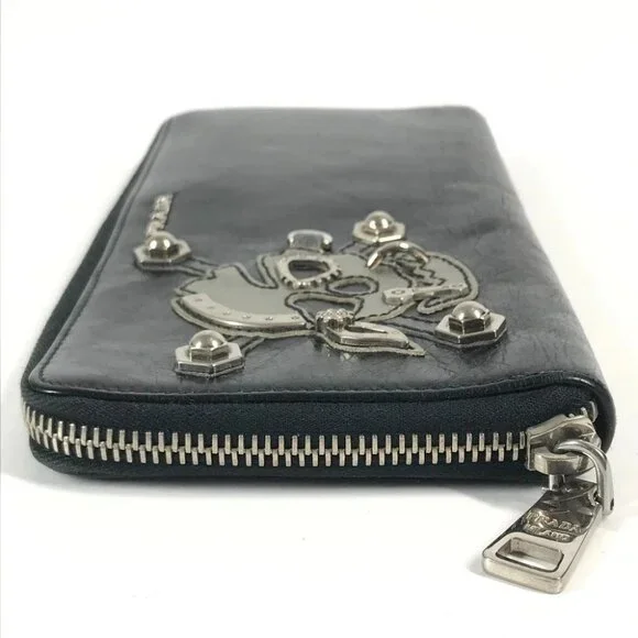 PRADA 2M1264 Skull skull Long wallet Zip Around Long Wallet Leather Black